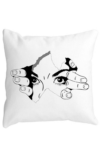 BEKZ Perna Decorativa Patrata I see You, 40x40 cm, Alba, Mata, Husa Detasabila, Burduf