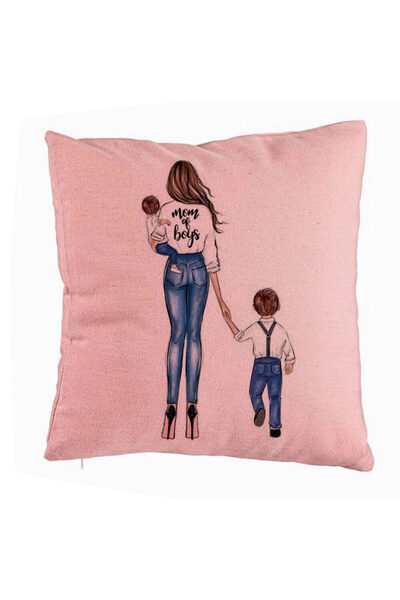 BEKZ Perna Decorativa, Model Mom of Boys, 40x40 cm, Roz, Husa Detasabila, Burduf