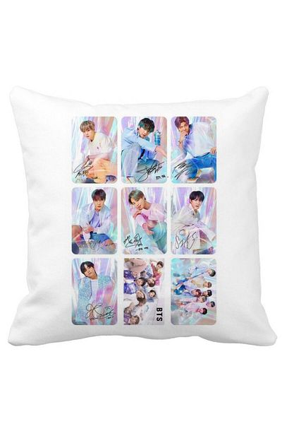 BEKZ BTS Army 5 Decorative Pillow, 40x40 cm, White, Matte, Removable Cover, Bellows