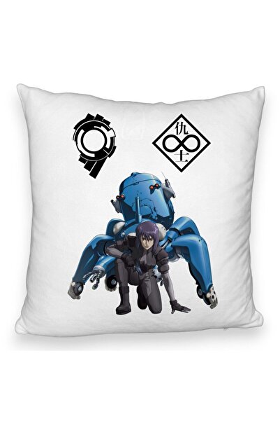 BEKZ Perna Decorativa Fluffy cu Ghost in the Shell, 40x40 cm, Alba, Husa Detasabila, Burduf