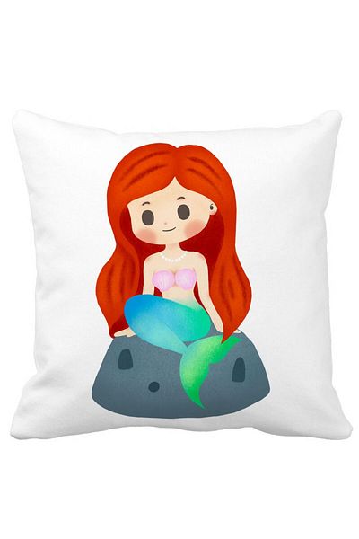 BEKZ Perna Decorativa Patrata Sirena, 40x40 cm, Alba, Mata, Husa Detasabila, Burduf