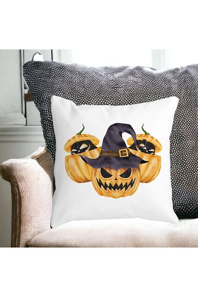 BEKZ Pillowcase With Halloween Pumpkin 3 Motif, 40x40 Cm, White, Matte
