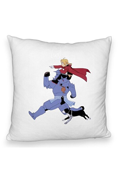 BEKZ Perna Decorativa Fluffy cu Full Metal Alchemist 2, 40x40 cm, Alba, Husa Detasabila, Burduf