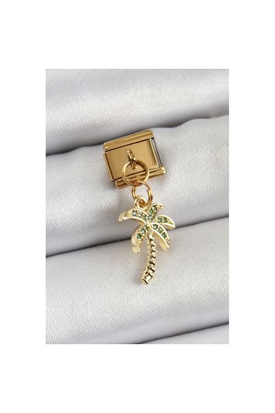 Skygo 316L Steel Dangle Zircon Stone Palm Tree Model Gold Color Nomination Charm - Tj-Bc1398
