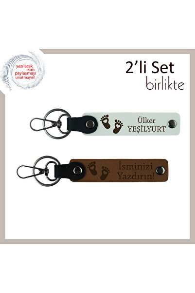 Asortishey Heart Baby Foot Themed Leather Keychain Gift, White-Light Brown, C...