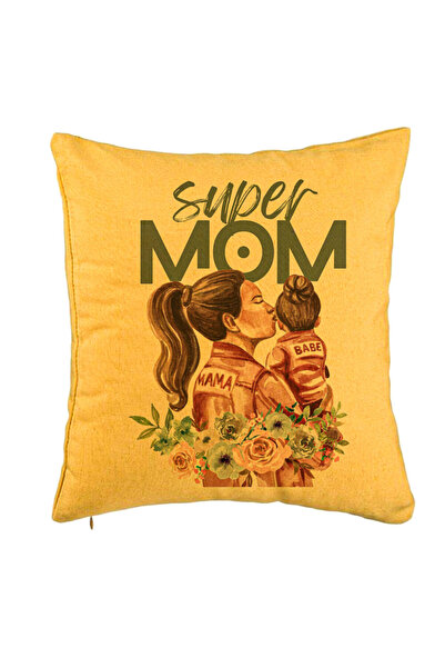 BEKZ Față de pernă, model Super Mom Babe, 40x40 cm, galben
