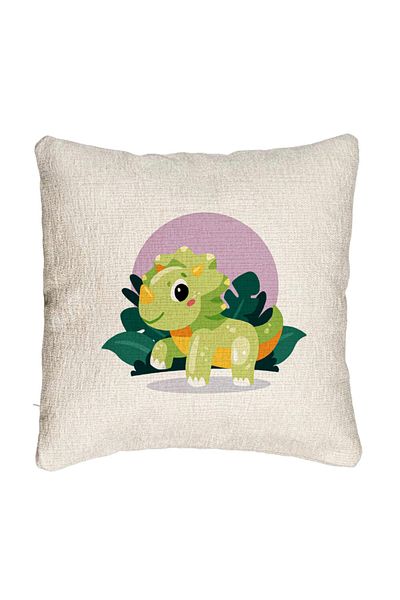 BEKZ Perna Decorativa Canapea, Model Baby Dinozaur Verde cu Peisaj, 40x40 cm, Cu fermoar