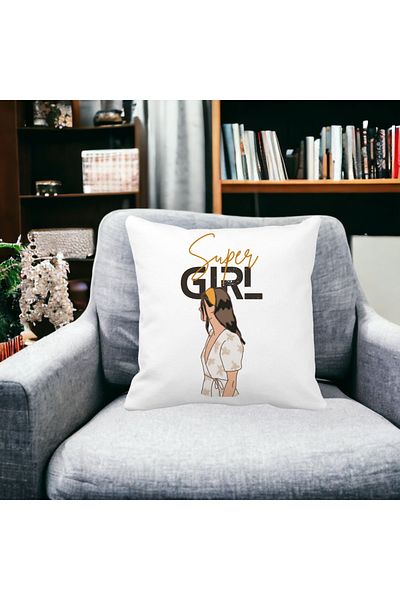 BEKZ Perna Decorativa, Super Girl, 40x40 cm, Alba, Mata, Husa Detasabila, Burduf