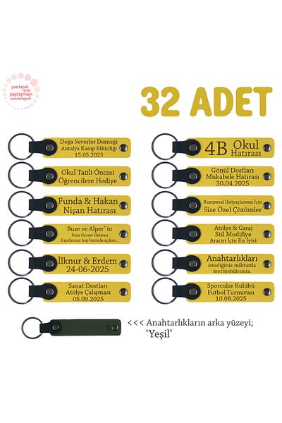 Miaju Yellow & Green, Special for Engineering Office Staff, Set of 32, Personal Message Leather Souvenir Keychain