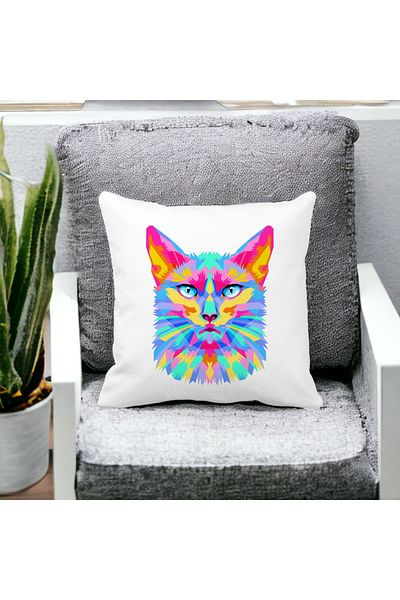 BEKZ Square Decorative Pillow Contrast Cat, 40x40 cm, White, Matte, Removable Cover, Bellows