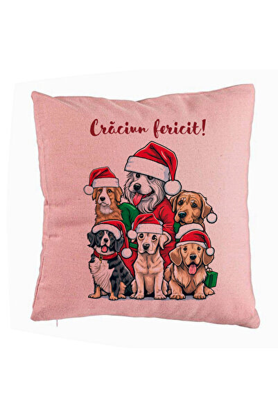 BEKZ Коледна калъфка за възглавница с кученца и текст, 40x40 см, розова