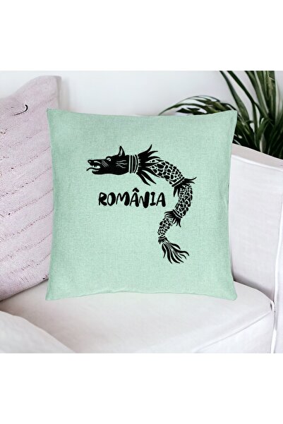 BEKZ Perna Decorativa, Model Lup Dacic Romania, 40x40 cm, Verde Menta, Husa D...