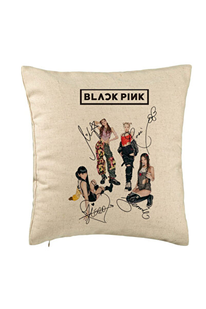BEKZ BlackPink Decorative Pillow with Signatures, Model 1, 40x40 cm, Beige, R...