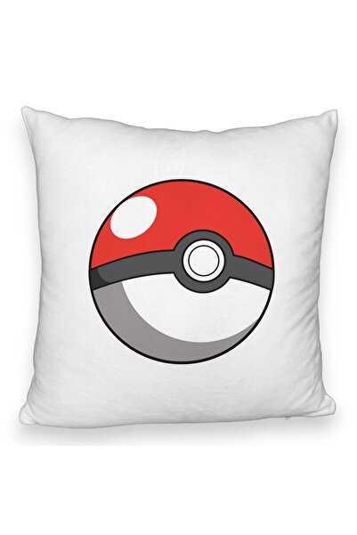 BEKZ Față de pernă pufoasă, model Pokeball pentru copii, 40x40 cm, albă