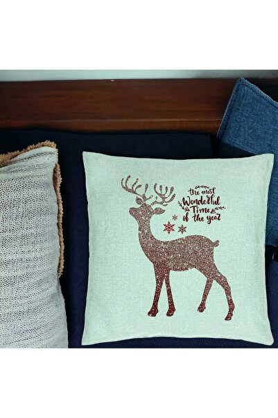 BEKZ Коледна декоративна възглавница с елени и текст 1, 40x40 см, ментово зел...