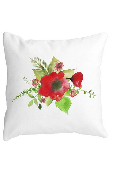 BEKZ Square Decorative Cushion Floral Poppy, 40x40 cm, White, Matte, Removable Cover, Bellows