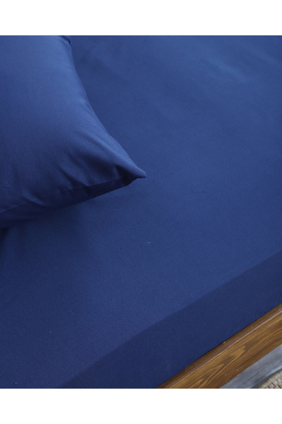 Lio20 Fitted Cotton Fabric Bed Sheet and Pillow Case Set-Elastic-Fade Resistant-Navy Blue