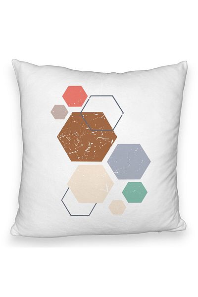 BEKZ Pernă decorativă pufoasă, model cu 3 forme geometrice, multicoloră, 40x40 cm, albă, husă detașabilă, B