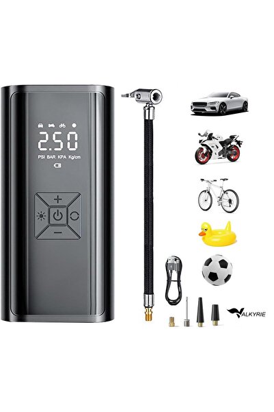 valkyrie 100W 6000mAh Şarjlı Araba Lastik Hava Pompası LED Işıklı Çok Amaçlı Bisiklet Yatak Top Pomp