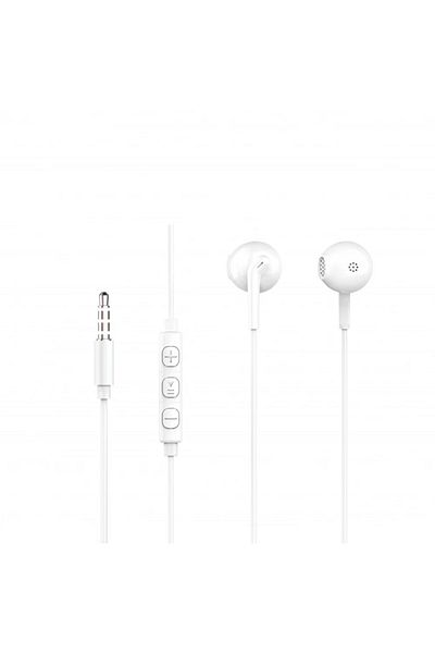 MOOGMAX Wired AUX Earphone with Powerful Sound and Built-in Microphone - Original Screw Design Compatible with Most Devices, White