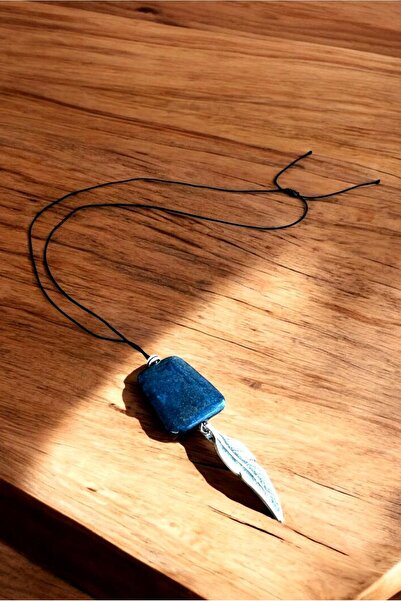 CRAZY TAKI TASARIM قلادة نسائية من حجر اللازورد الطبيعي الطويلة 60-70 سم مع ق...