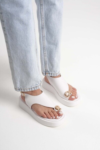 Silver Lady Finger Flip Flops, Over-The-Toe Gold Accessory Women's Sandals