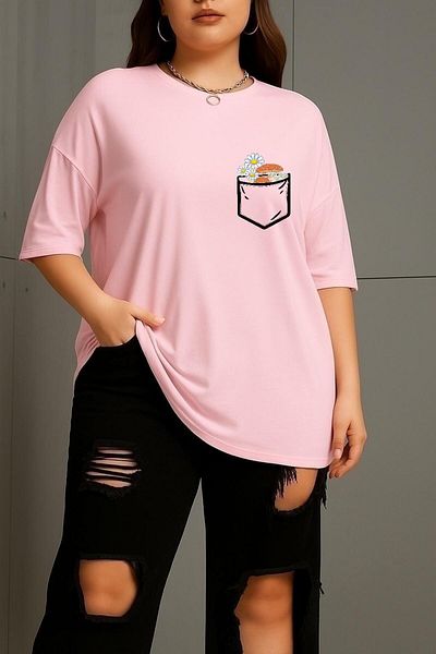 BENROMA 1 T-Shirt Gift for Purchases of 6 or More in Cart - Large Size Pocket Flower Printed Unisex T-Shirt
