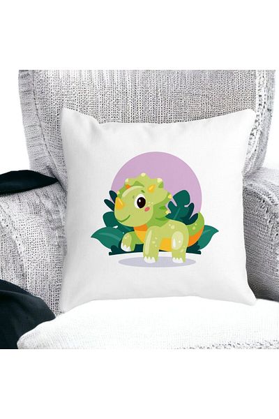 BEKZ Față de pernă pătrată cu imprimeu dinozaur pentru bebeluși, verde, cu peisaj, 40x40 cm, alb, mat, Burdu