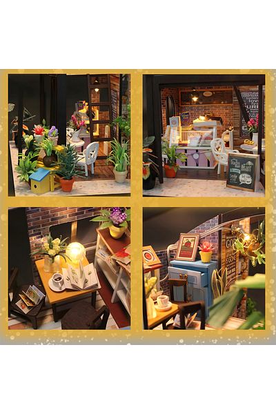 OEM Dollhouse Café with LED lights, manual assembly, 20x19.7x18 cm