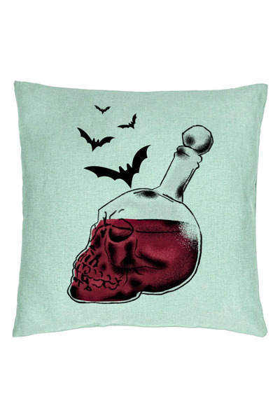 BEKZ Față de pernă cu motiv de craniu de Halloween cu sticlă 1, 40x40 cm, ver...