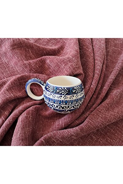 Artiser Klasik çini desenli seramik kupa, Seramik mug, El yapımı seramik kupa, Seramik kahve fincanı