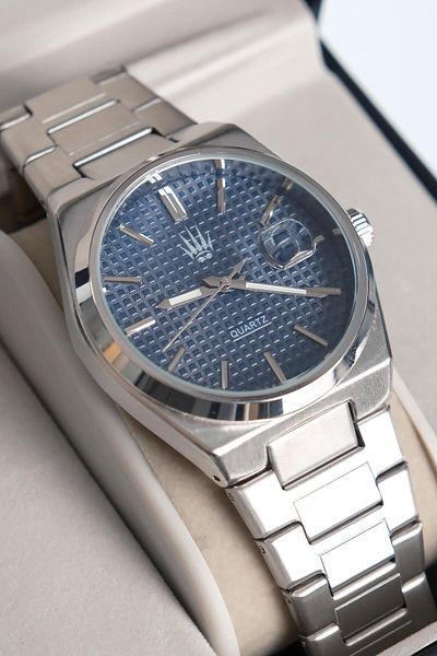 WATCHOFROYAL Vortex Silver Navy Blue Steel Wrist Watch