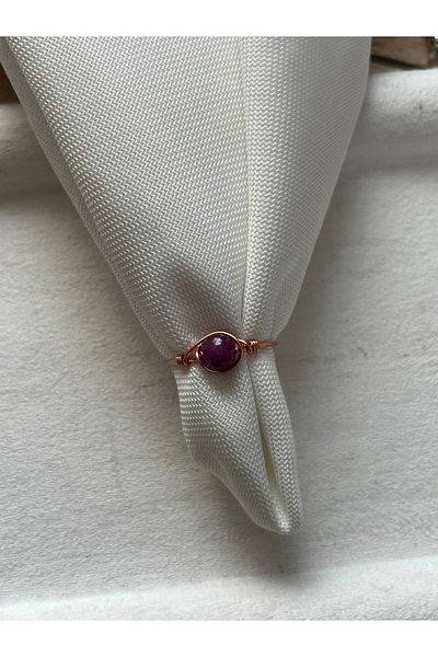 Pel Design Ruby Stone Adjustable Copper Color Wire Ring Handmade