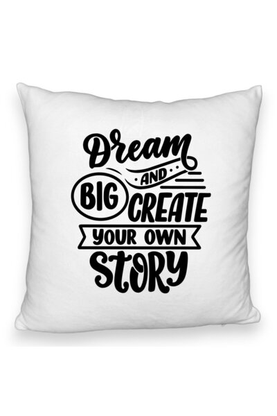 BEKZ Pernă decorativă pufoasă, modelează visând măreț și creează-ți propria poveste, 40x40 cm, albă, husă detașabilă
