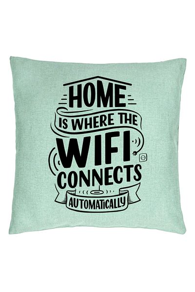 BEKZ Pernă decorativă, Model Home este locul unde Wi-Fi se conectează automat, 40x40 cm, verde mentă, detașabilă