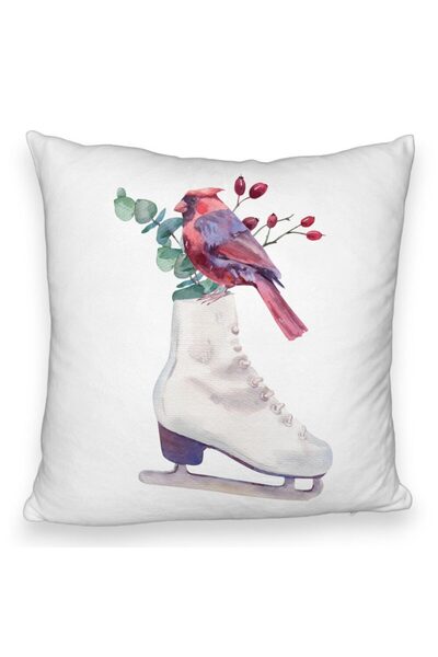 BEKZ Față de pernă pufoasă de Crăciun, patine de gheață și păsări în culori, ...