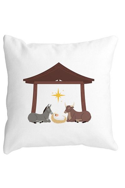 BEKZ Christmas Themed Decorative Pillow, Birth of Hope, 40x40 cm, White, Matte, Removable Cover,
