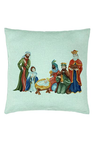 BEKZ Christmas Themed Decorative Pillow, Jesus - God's Gift, 40x40 cm, Mint Green, Deta Cover