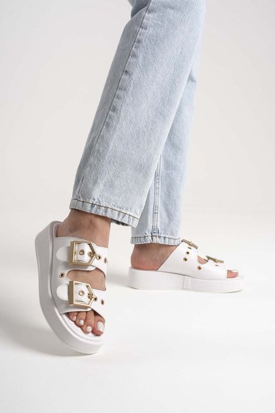 Silver Lady Lluxury Double Gold Buckle Daily Comfortable Stylish Accessory Women's Slippers