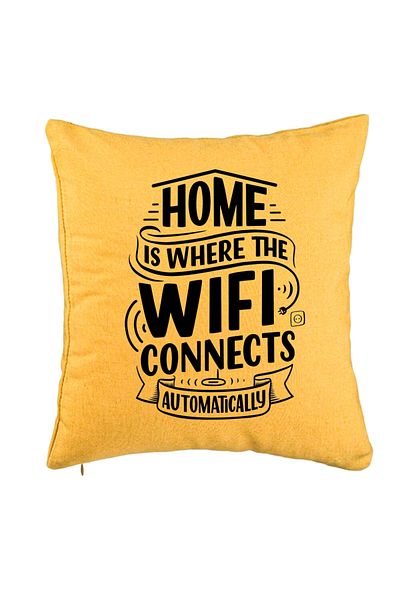 BEKZ Față de pernă, model Home Is Where Wifi se conectează automat, 40x40 cm, galben