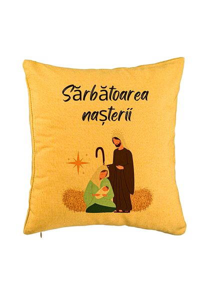 BEKZ Perna Decorativa cu tematica de Craciun, Sarbatoarea Nasterii 1, 40x40 cm, Galben, Husa Detasabila,