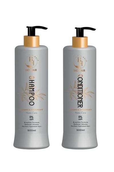 B H BIO HAIR Bio Hair Brazilian Shampoo and Conditioner enriched with Argan Oil and Rosemary Oil for Protein Treated Hair 500+500ml