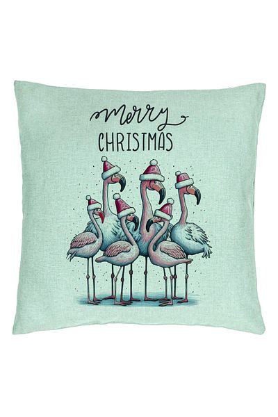 BEKZ Față de pernă cu tematică de Crăciun, flamingo și text, 40x40 cm, verde mentă, B