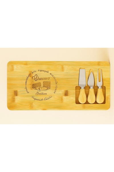 Home Bamboo Cheese Presentation Board and 3-Piece Knife Set – Special Design ...