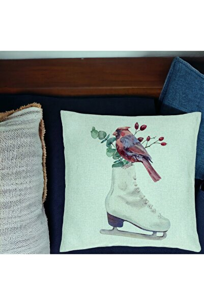BEKZ Коледна декоративна възглавница, кънки за лед и цветна птица, 40x40 см, ...