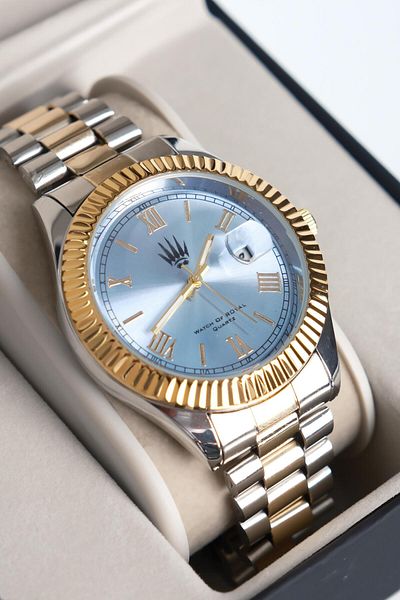 WATCHOFROYAL Lumen Romanum Silver Gold Blue Wristwatch
