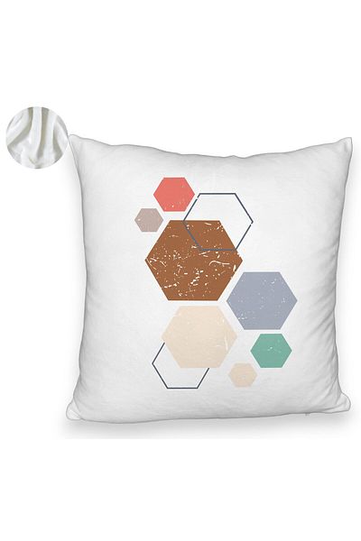 BEKZ Pernă decorativă pufoasă, model cu 3 forme geometrice, multicoloră, 40x40 cm, albă, husă detașabilă, B