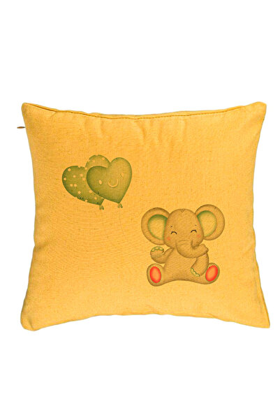 BEKZ Față de pernă, model cu baloane în formă de elefant și inimă, 40x40 cm, galben
