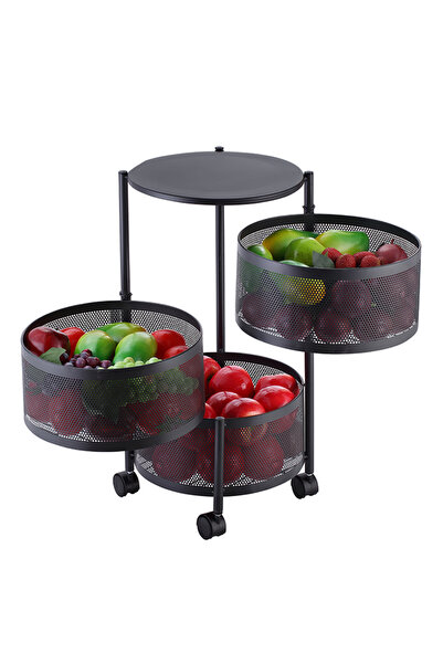 Lawazim 3-Tier Vegetable Storage Rack – Black Kitchen Organizer Rack with Wheels