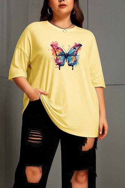 BENROMA 1 T-Shirt Gift for Purchases of 6 or More in Cart - Large Size Butterfly Printed Unisex T-Shirt